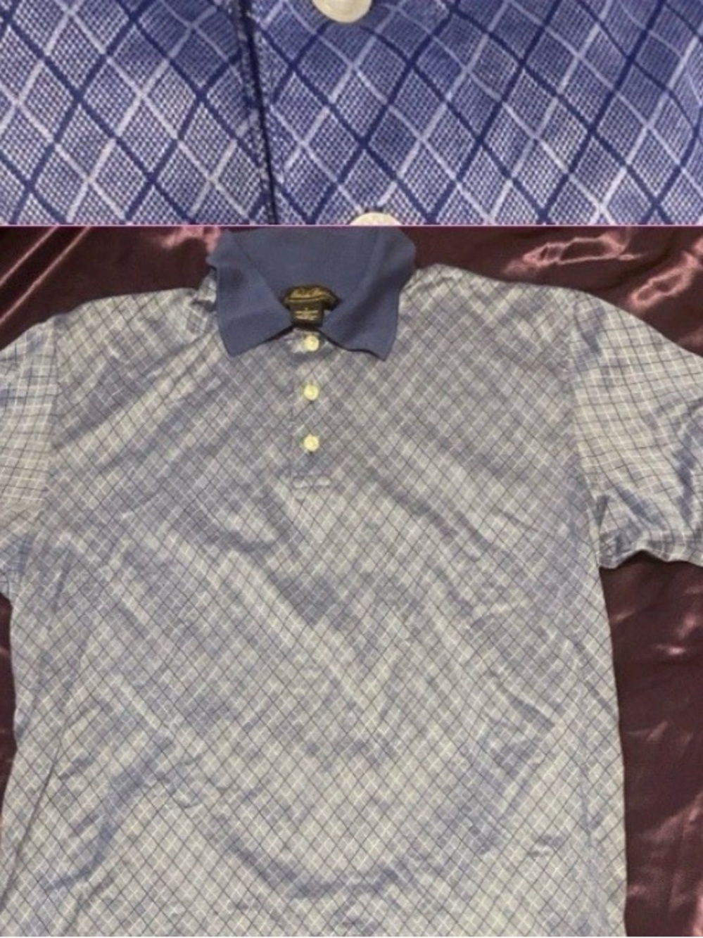 BROOKS BROTHERS Men's Blue Diamond-Grid Polo Shirt S